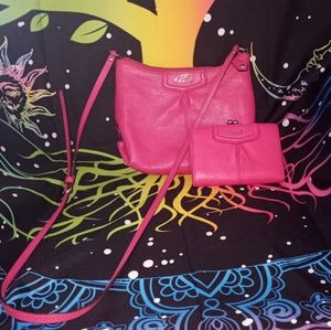 Coach Barbie pink leather wallet and cross body handbag